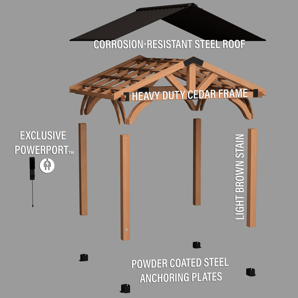 12x10 Arlington Gazebo with Electric - Lt Brown