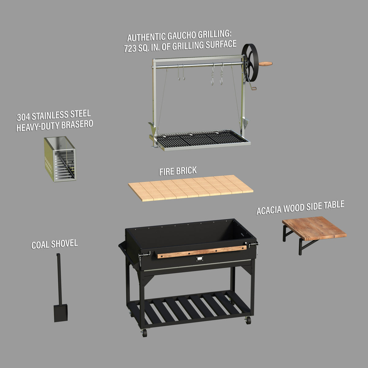 Premium Argentine/Santa Maria BBQ Grill with Wood Fire and Charcoal Grill