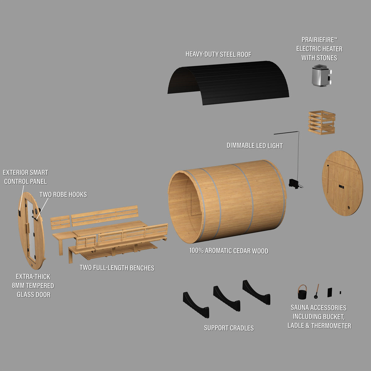 Paxton Outdoor Barrel Sauna with Porch – 4-6 Person