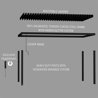 18x10 Sarasota Steel Louvered Pergola