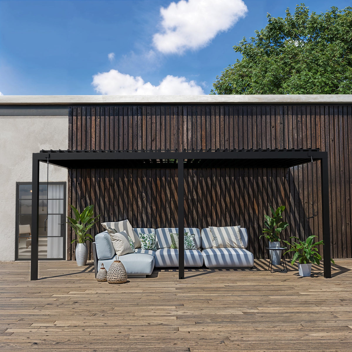 20x10 Evanston Wall Mounted Louvered Pergola