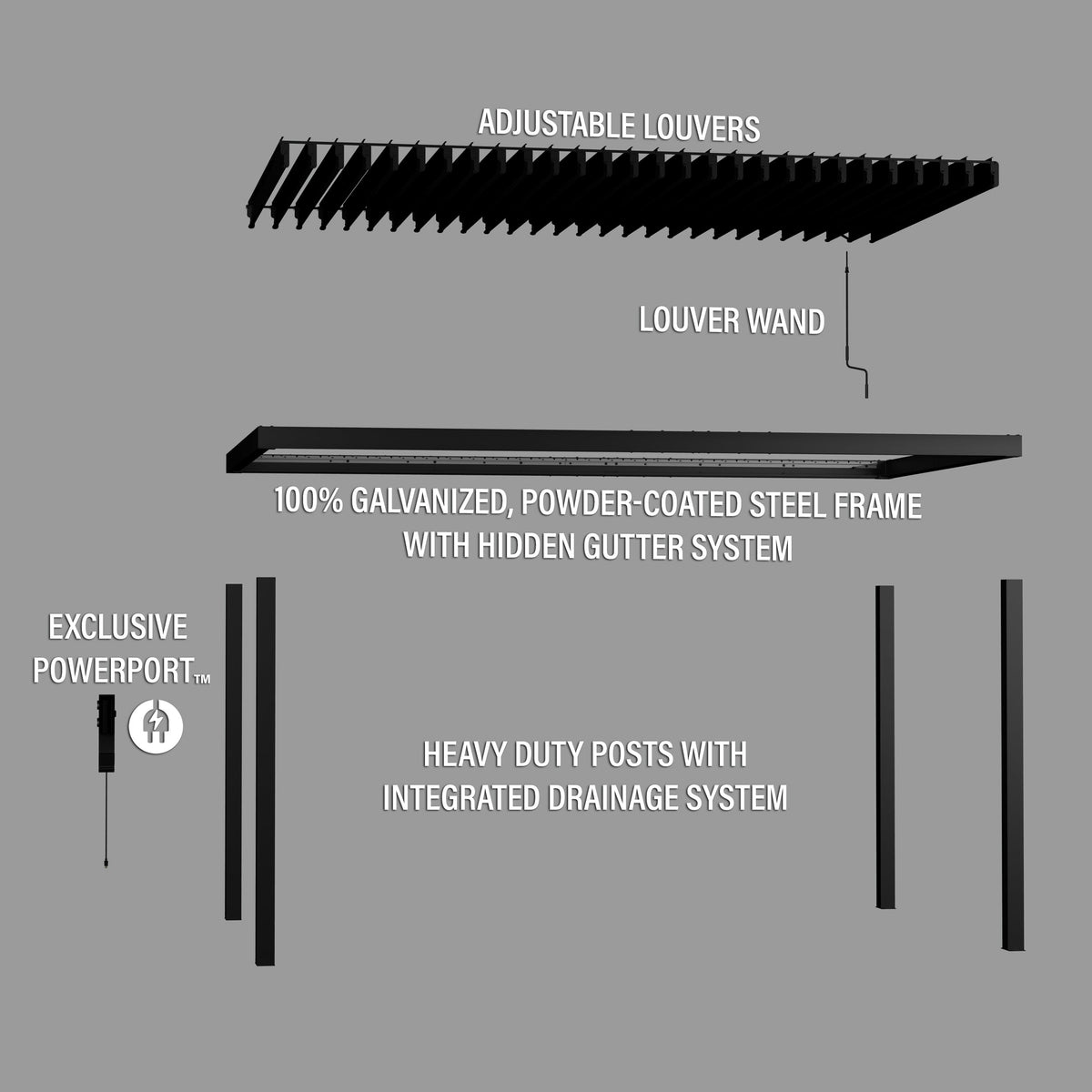 16x10 Sarasota Steel Louvered Pergola