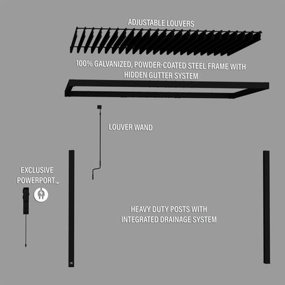 14x10 Evanston Wall Mounted Louvered Pergola