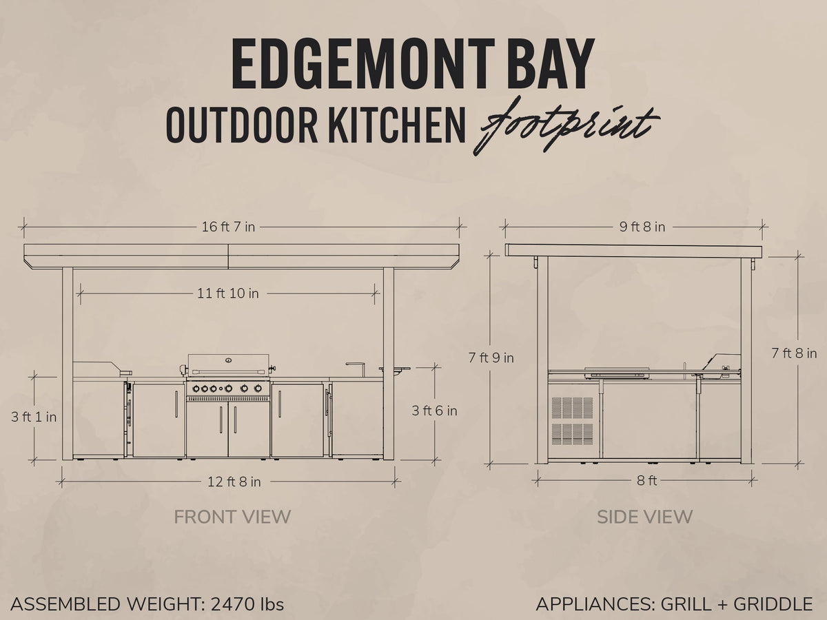 Edgemont Bay | U-Shape Outdoor Kitchen with Bar Seating, Grill & Griddle