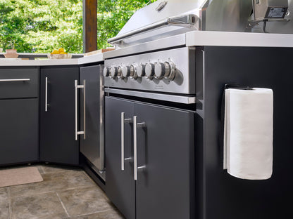 Emory | Corner Outdoor Kitchen Island with Built-In Griddle & Pizza Oven