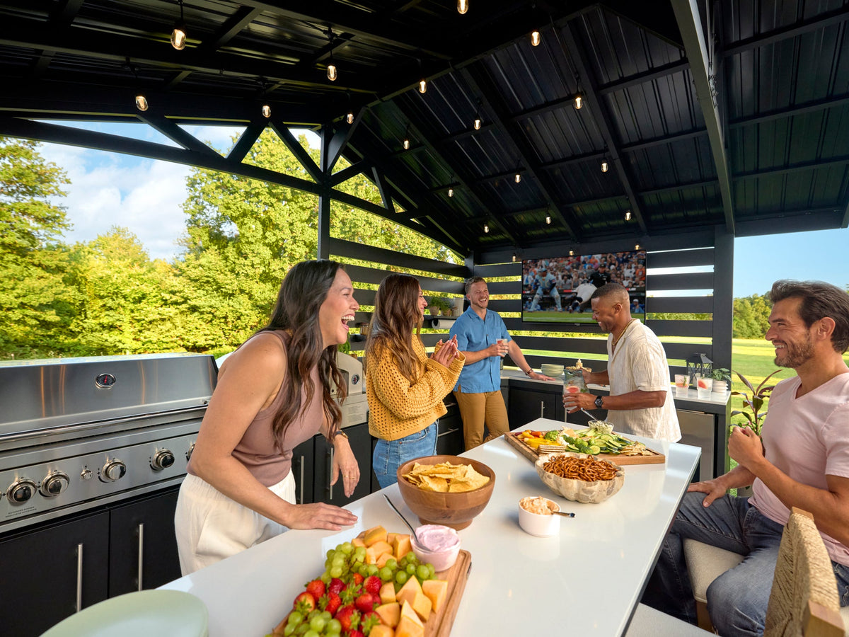 Langston | Covered Walk-In Outdoor Kitchen with Built-In Griddle & Pizza Oven