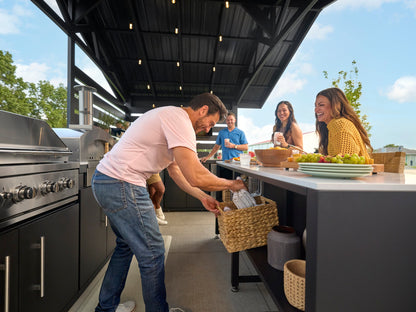 Langston | Covered Walk-In Outdoor Kitchen with Built-In Griddle & Pizza Oven