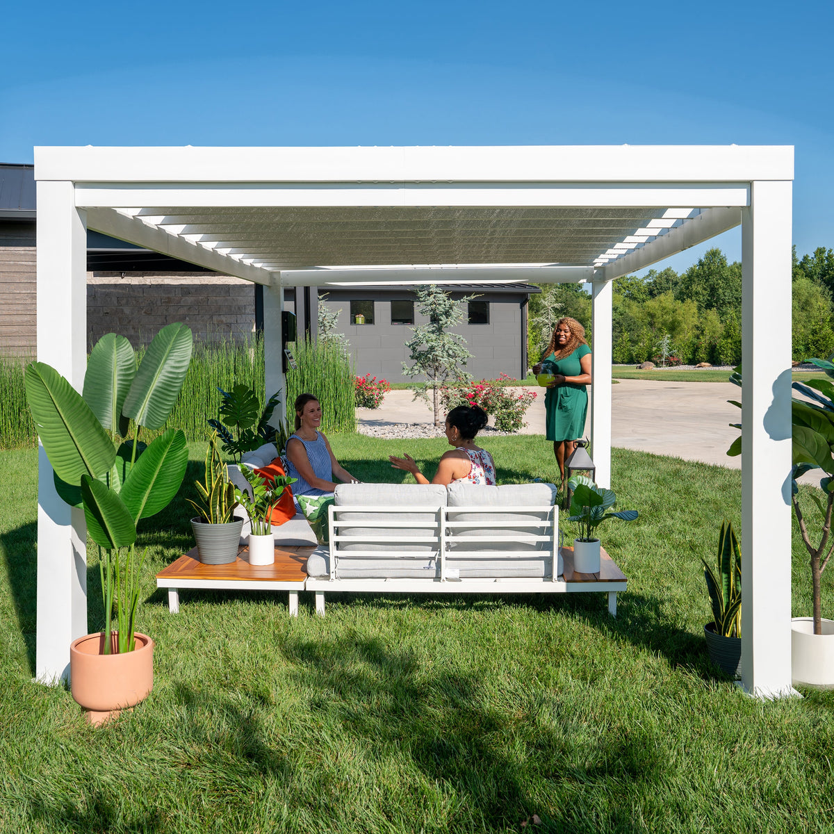 14x10 Windham Modern Steel Pergola With Sail Shade Soft Canopy