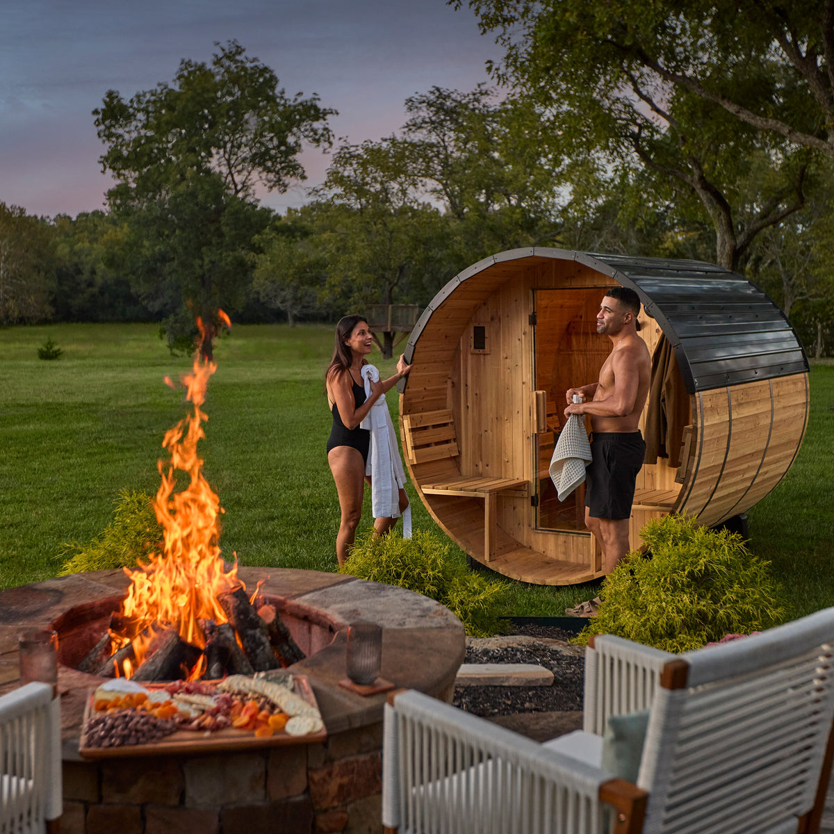 Paxton Outdoor Barrel Sauna with Porch – 2-4 Person