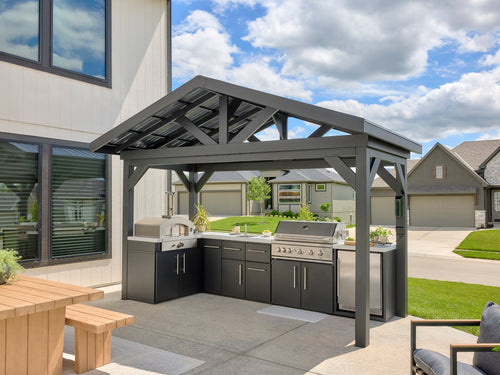Lancaster | L-Shape Outdoor Kitchen with Built-In Grill & Pizza Oven